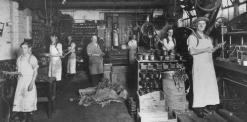 This image: a photograph from the early 20th century inside John Dawson & Sons Factory, Northampton.
							The map: the map shows an OS map of the area from 1901, with interactive map markers show historic photos 
							and key points from local history.